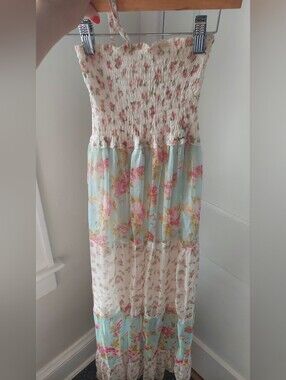 Altar'd State Floral Smocked Maxi Dress in Cream, Light Blue, Pink